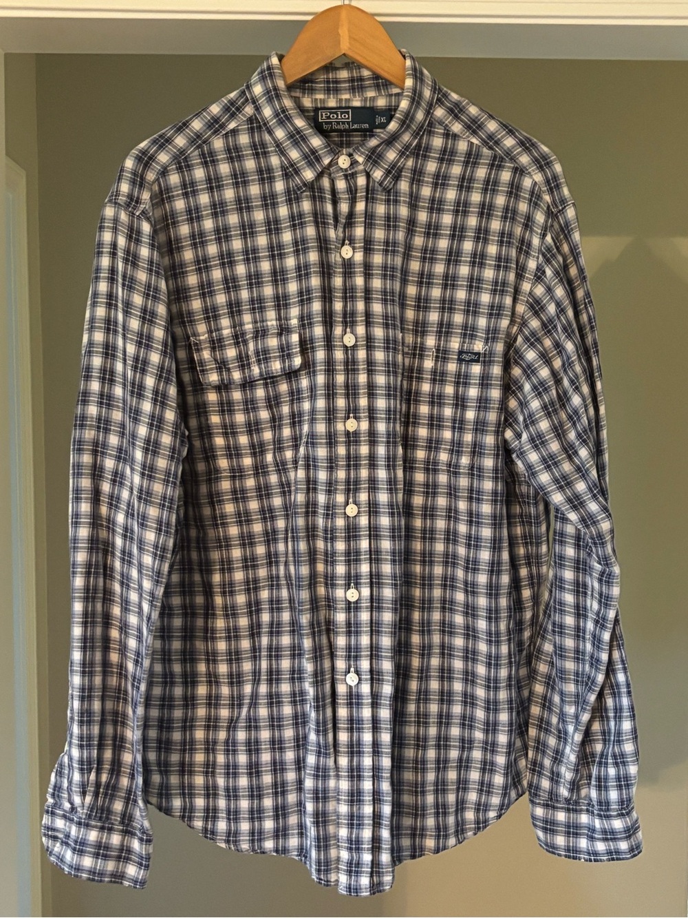 Ralph Lauren Men’s Navy and White Plaid Button-Down Shirt